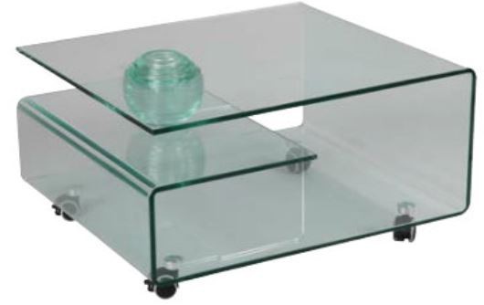 Table carrée en verre sur roulettes