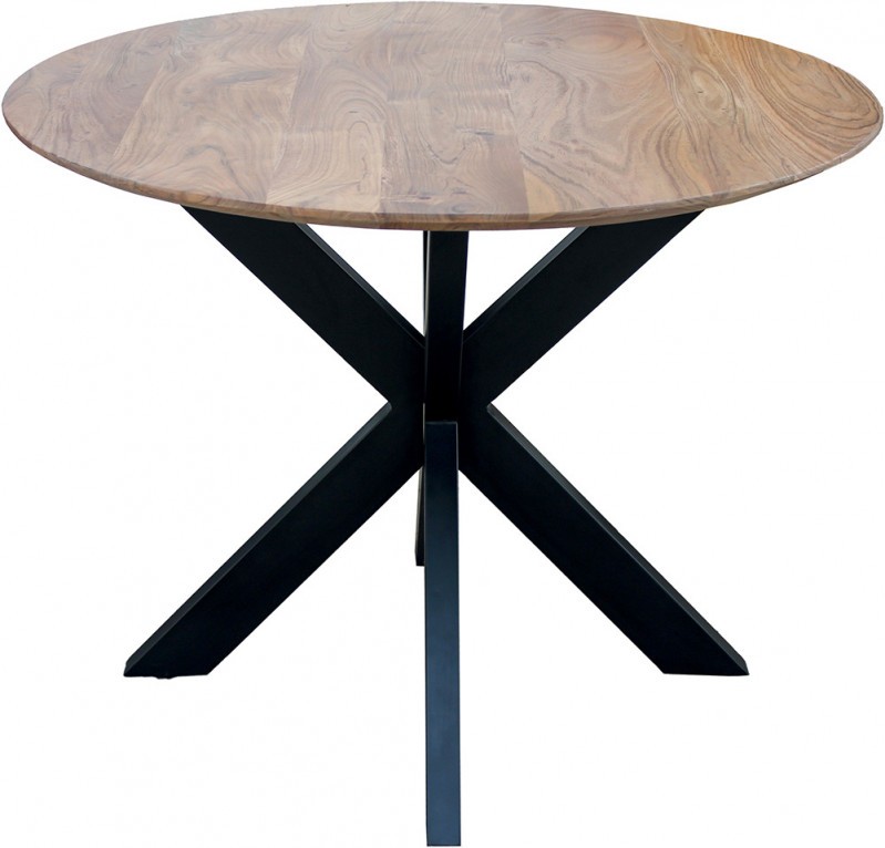 Table ronde bois et metal palissandre